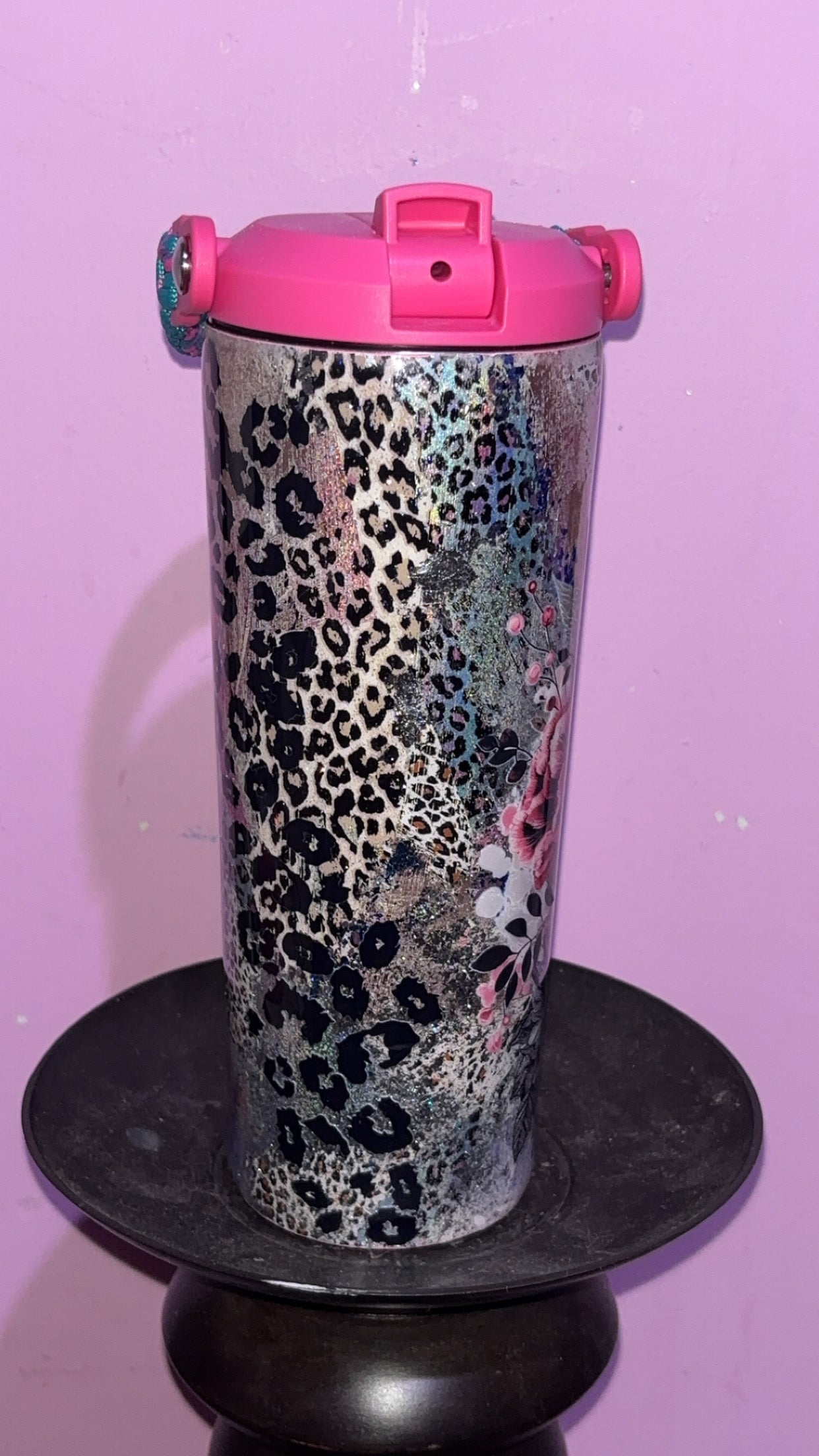 24oz Rope Handle Cheetah Flower Epoxy Resin Tumbler
