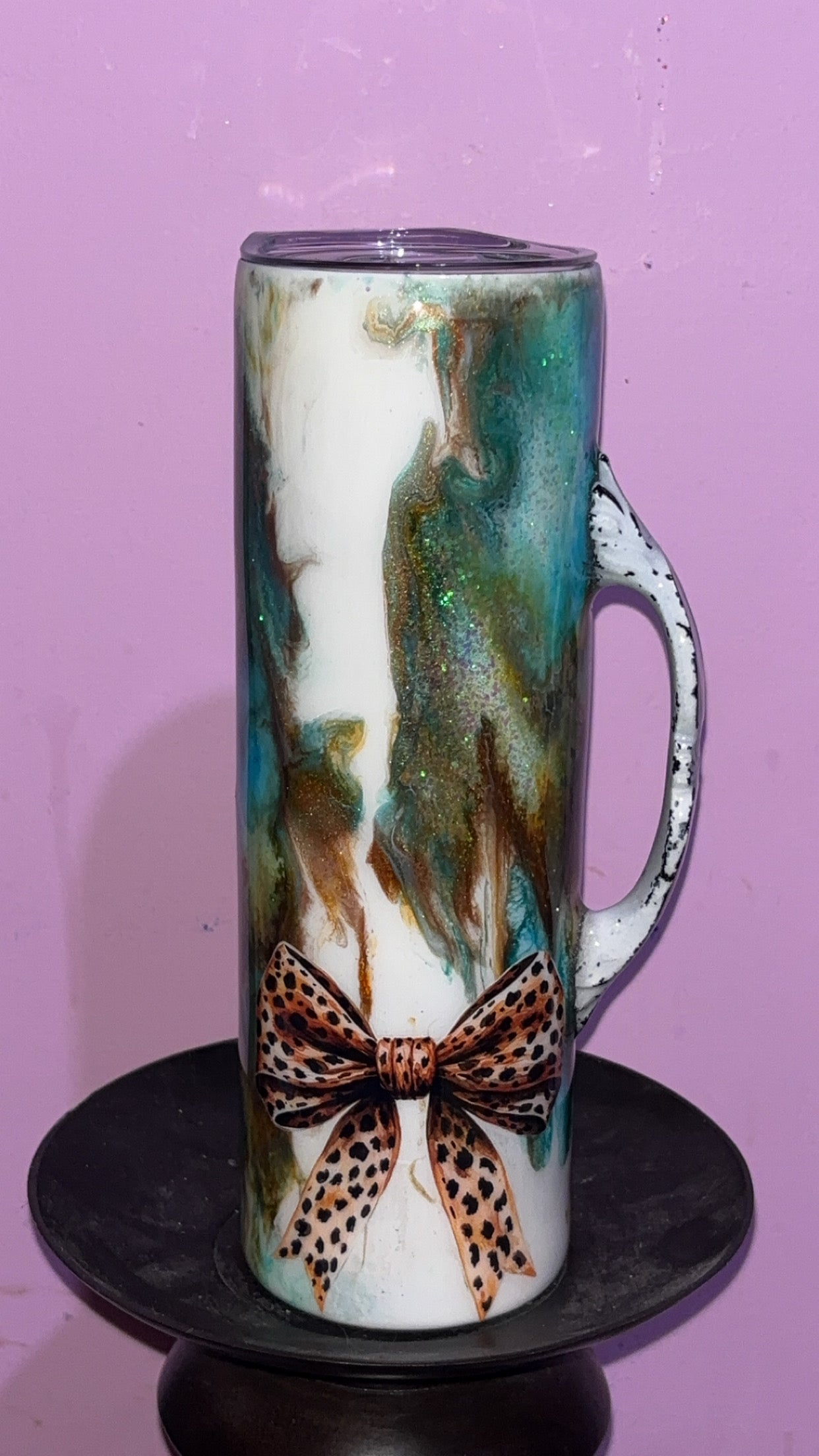 30oz Blue Cheetah Flower with handle