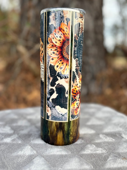 30oz wood grain sunflower/cow/jean #26