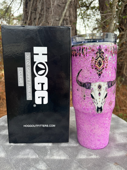 30oz Grippy Pink Bull skull #12