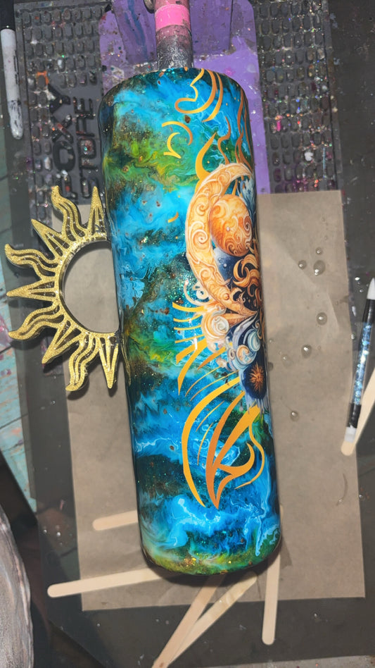 30oz Epoxy Resin Mystical Sun with handmade handle