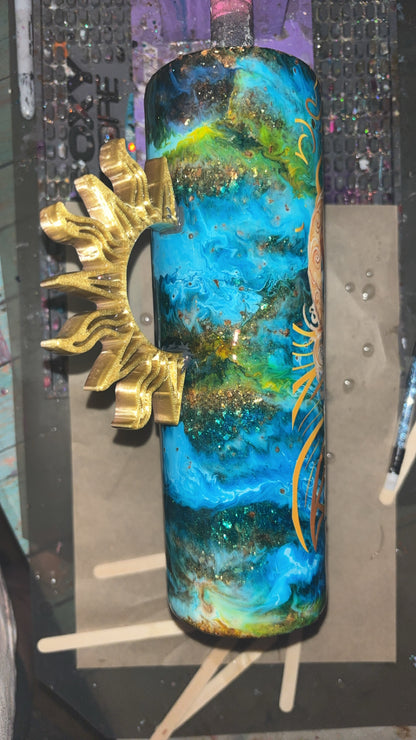 30oz Epoxy Resin Mystical Sun with handmade handle