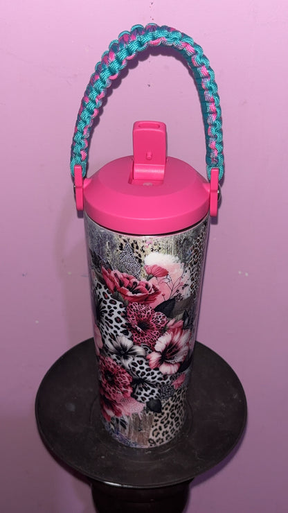 24oz Rope Handle Cheetah Flower Epoxy Resin Tumbler
