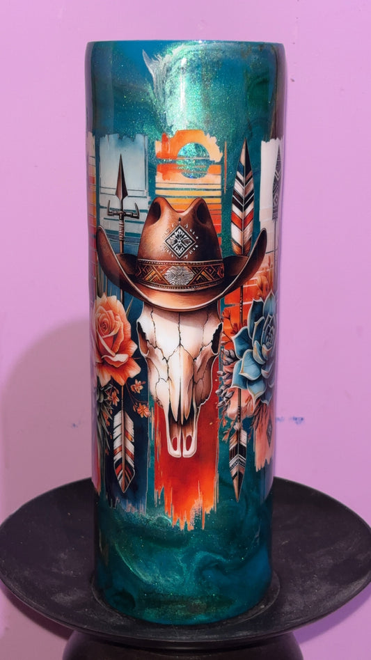 30oz Western Bull Teal Epoxy Resin Tumbler