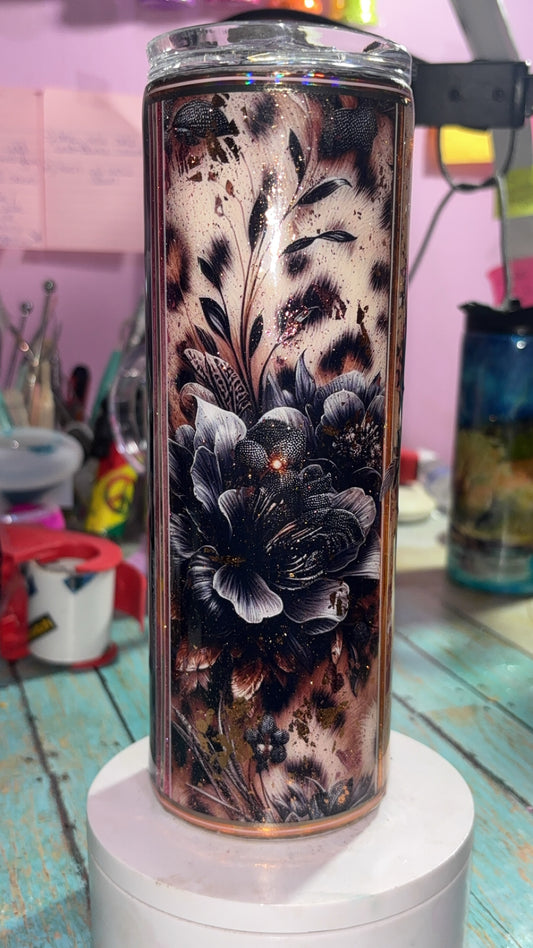 20oz Brown Flower Epoxy Resin Tumbler
