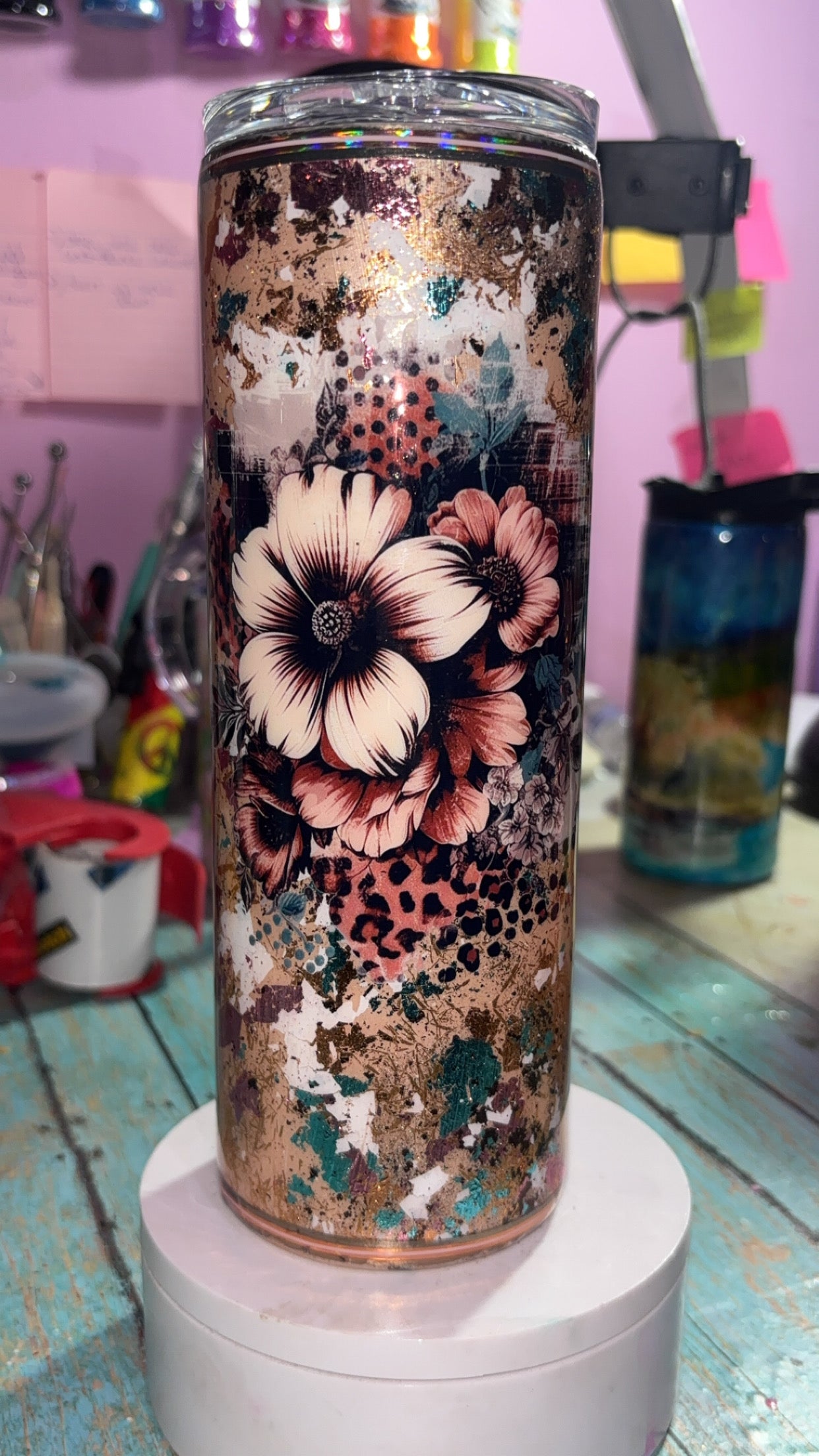 20oz Brown Flower Epoxy Resin Tumbler