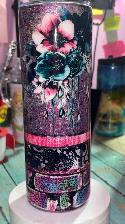 20oz Flower Purple Brick Epoxy Resin Tumbler