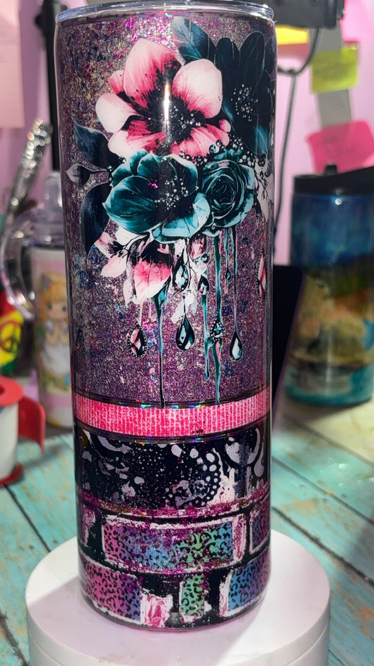 20oz Flower Purple Brick Epoxy Resin Tumbler