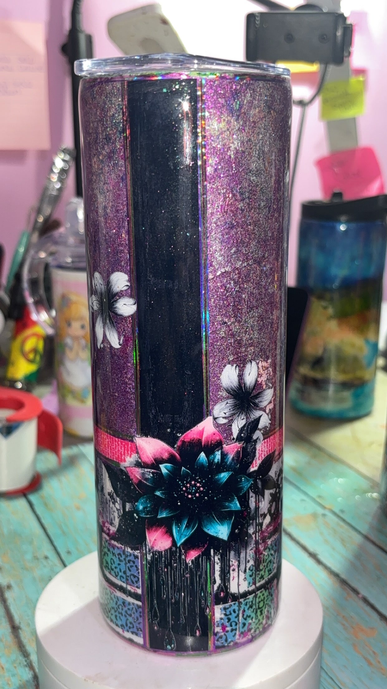 20oz Flower Purple Brick Epoxy Resin Tumbler