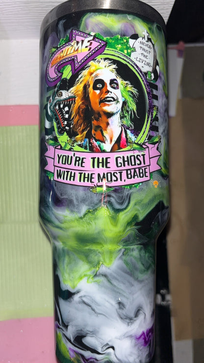 40oz Beetlejuice the Ghost with the most Epoxy Resin Tumbler Glows in Dark