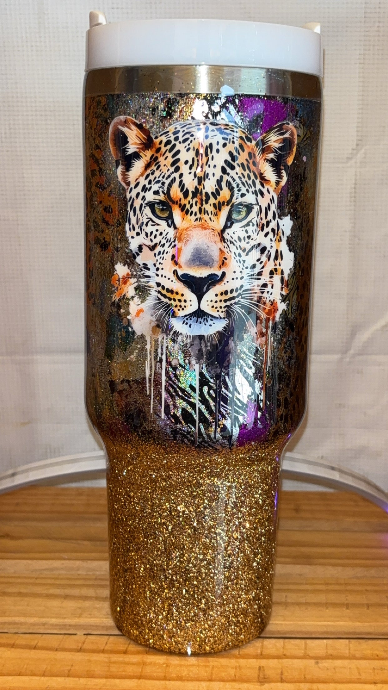 40oz Leopard Glitter Bottom