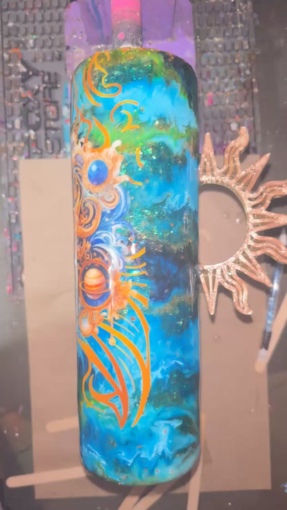 30oz Epoxy Resin Mystical Sun with handmade handle